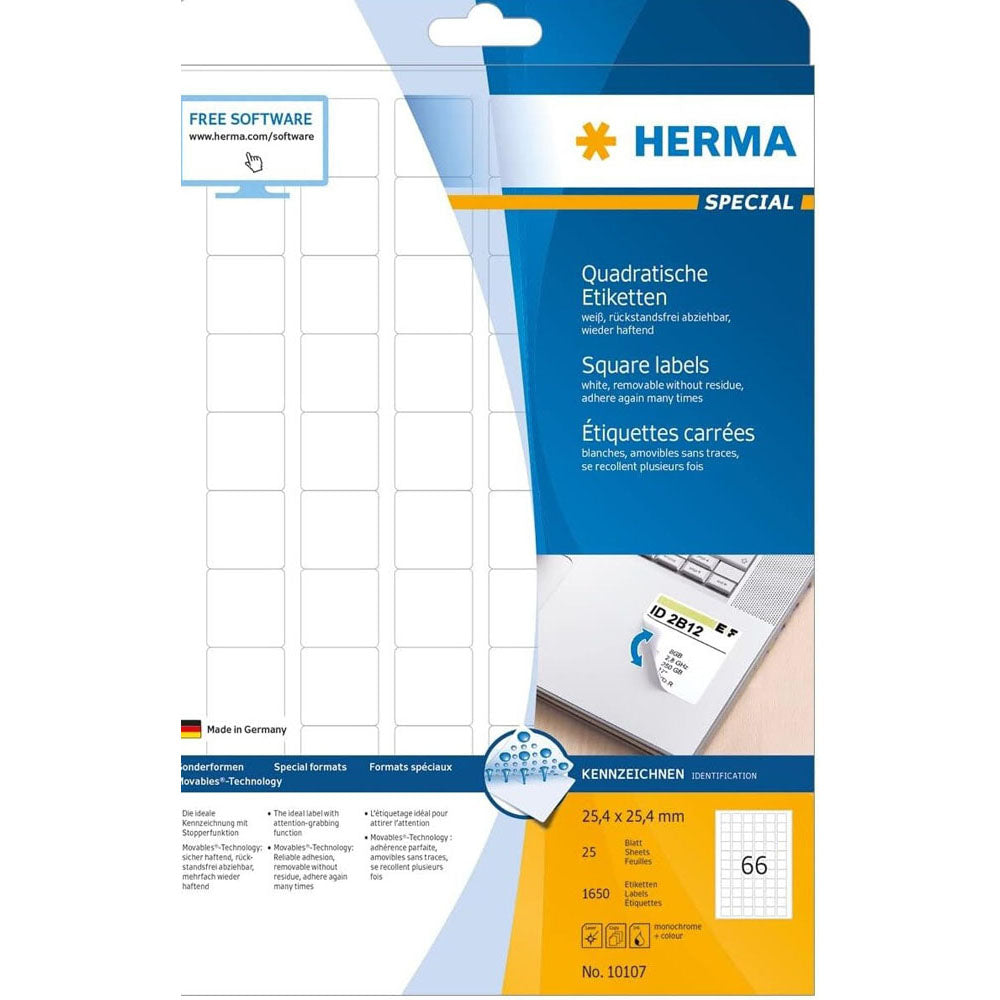 Herma Square Removable Labels 25pc(白)