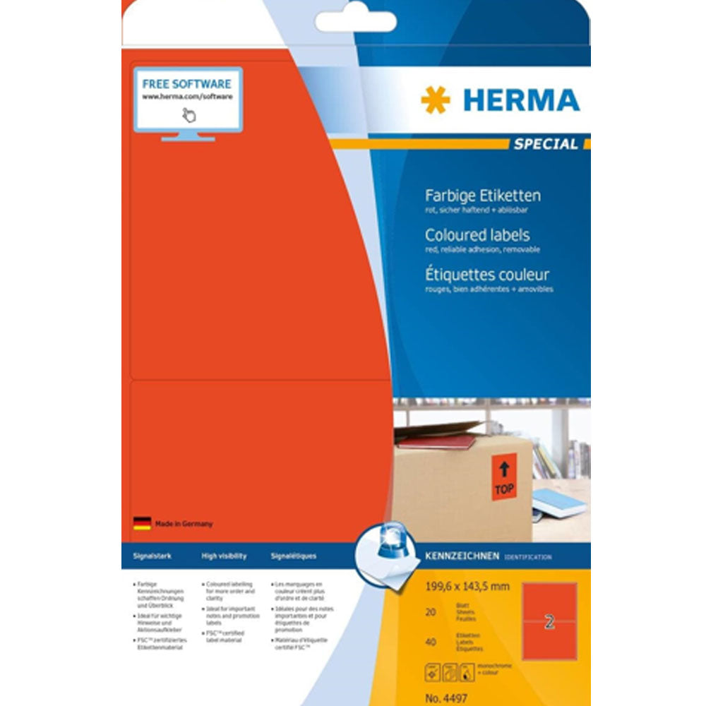 Herma Removable Colored Labels A4 20pc(199.6x143.5mm)