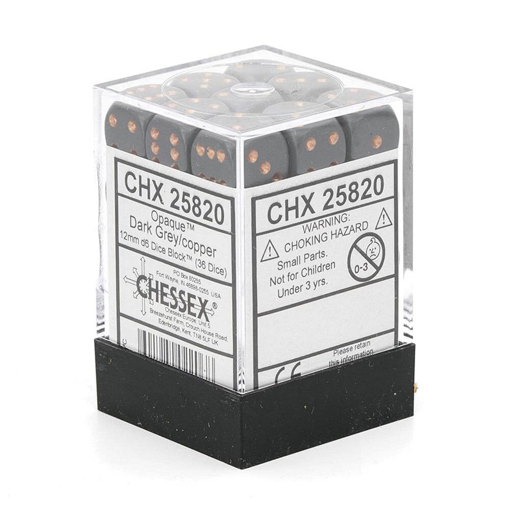 D6 terninger ugjennomsiktig 12mm (36 terninger)