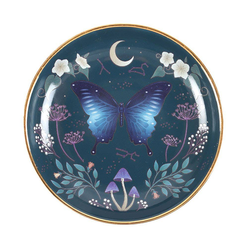Round Midnight Moth Ceramic Trinket Dish