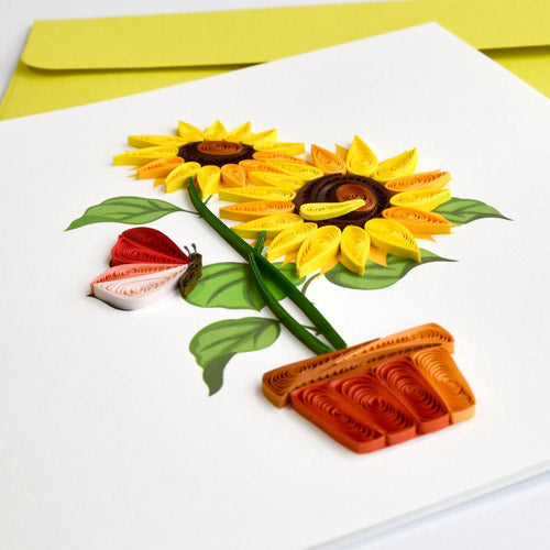 Quilled Sunflower with Butterfly Greeting Card (15x15cm)