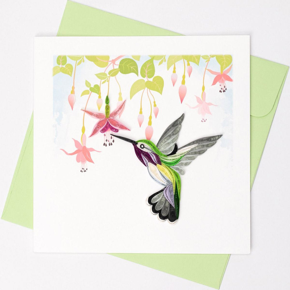 Quilled Hummingbird with Fuchsia Greeting Card (15x15cm)