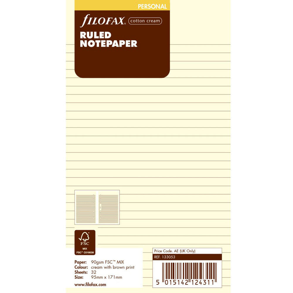 Filofax Ruled Personal Refill 20pk (Cotton Cream)