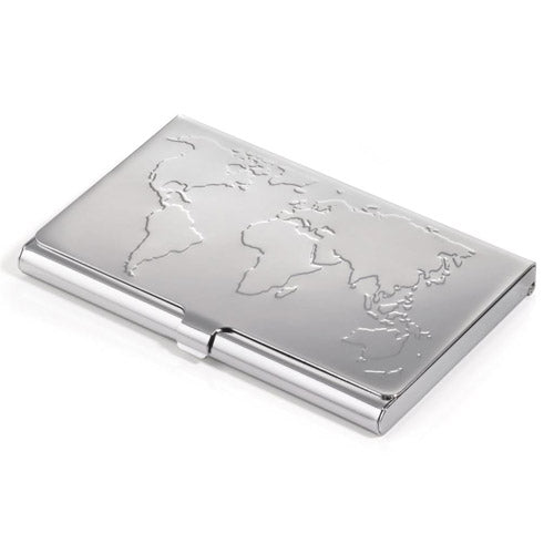 World Map Business Card Case (Silver)