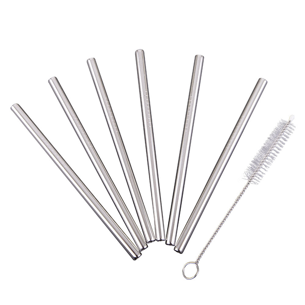 Appetito Stainless Steel Cocktail Straws with Brush 6pcs