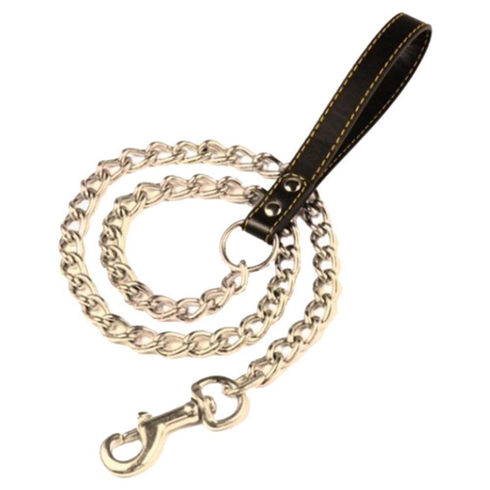 Elite Pet Chrome Chain Lead med läderhandtag