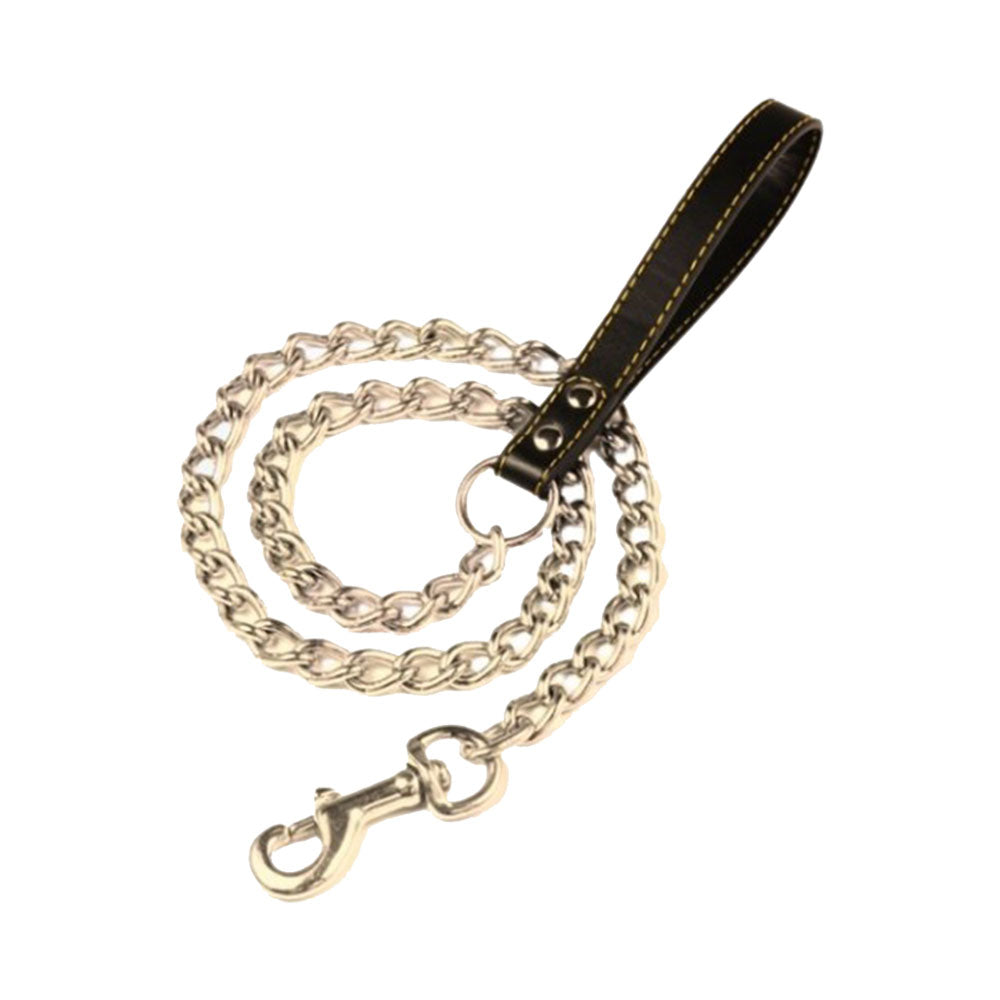 Elite Pet Chrome Chain Lead met lederen handgreep