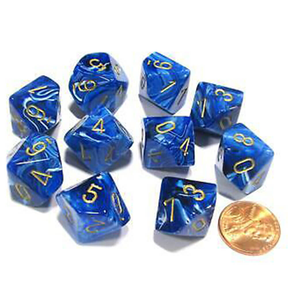 CHESSEX D10 Conjunto de vórtice de 10 moririos poliédricos