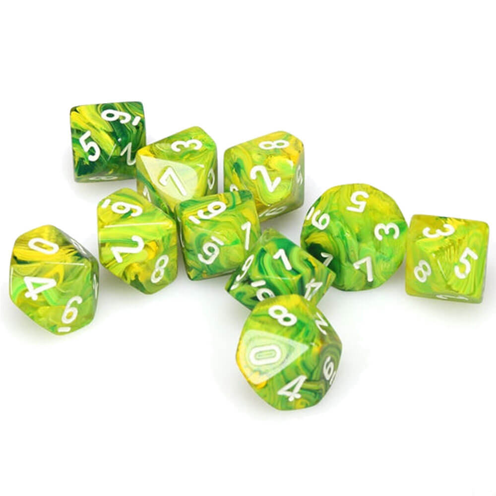 CHESSEX D10 Conjunto de vórtice de 10 moririos poliédricos