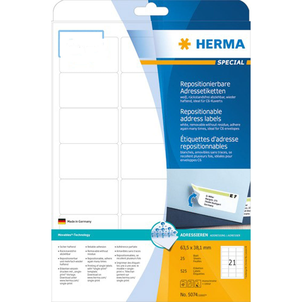 Herma -limadressetiketter A4 25 st (vit)