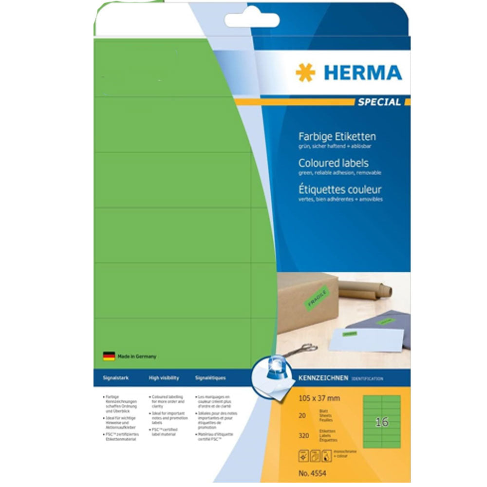 Herma Removable Coloured Labels A4 20pc (105x37mm)