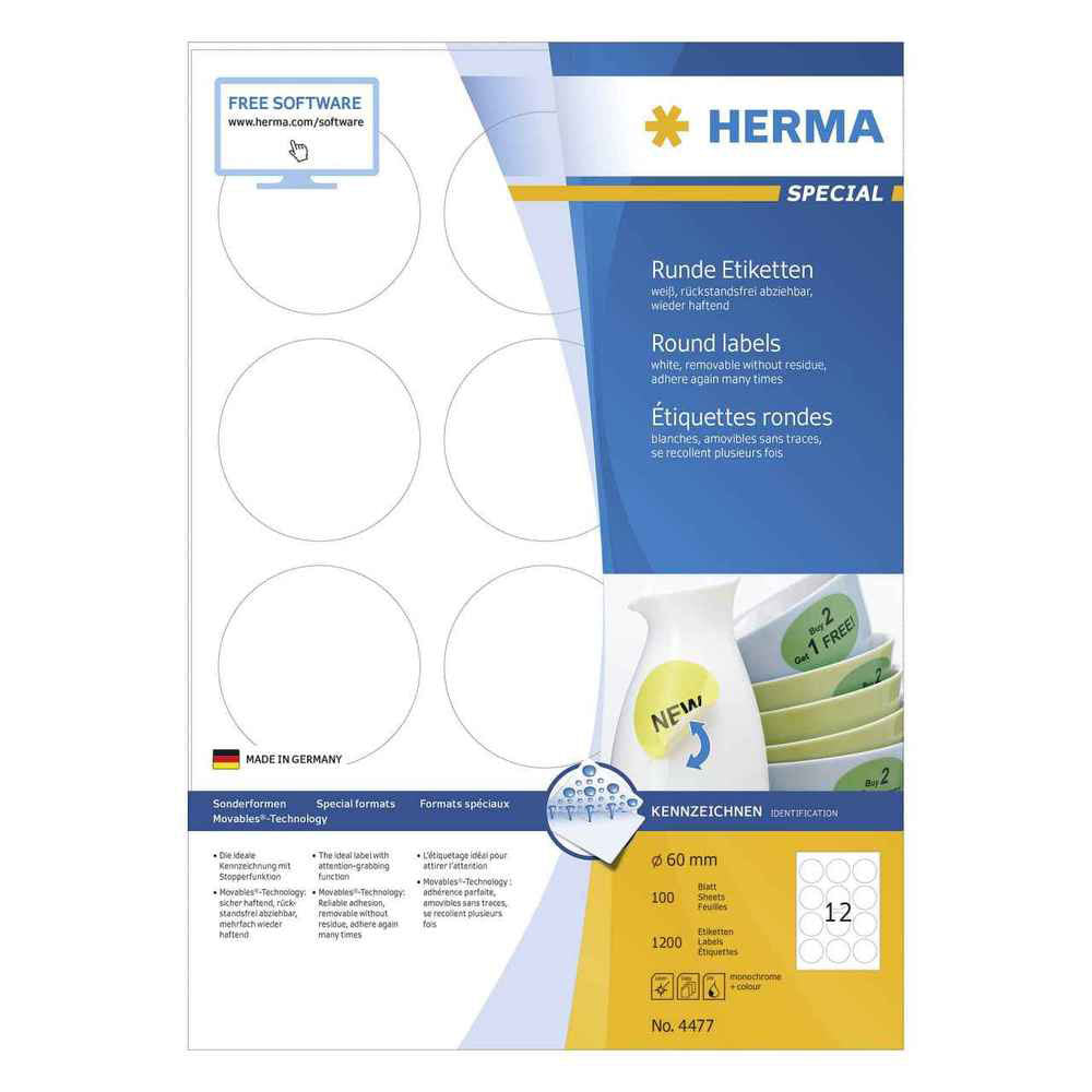 Herma Round Removable Labels 100pc (White)