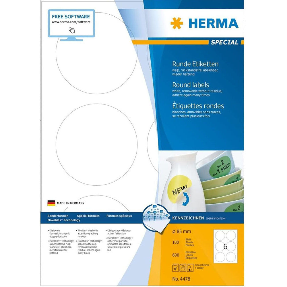 Herma Round Removable Labels 100pc (White)