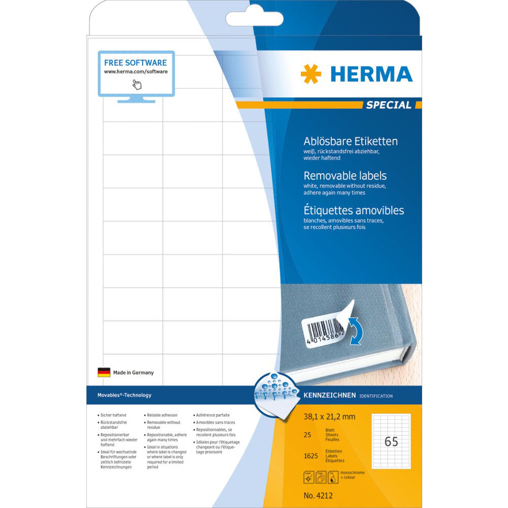 Herma avtagbara etiketter A4 38,1mm 25 st (vit)