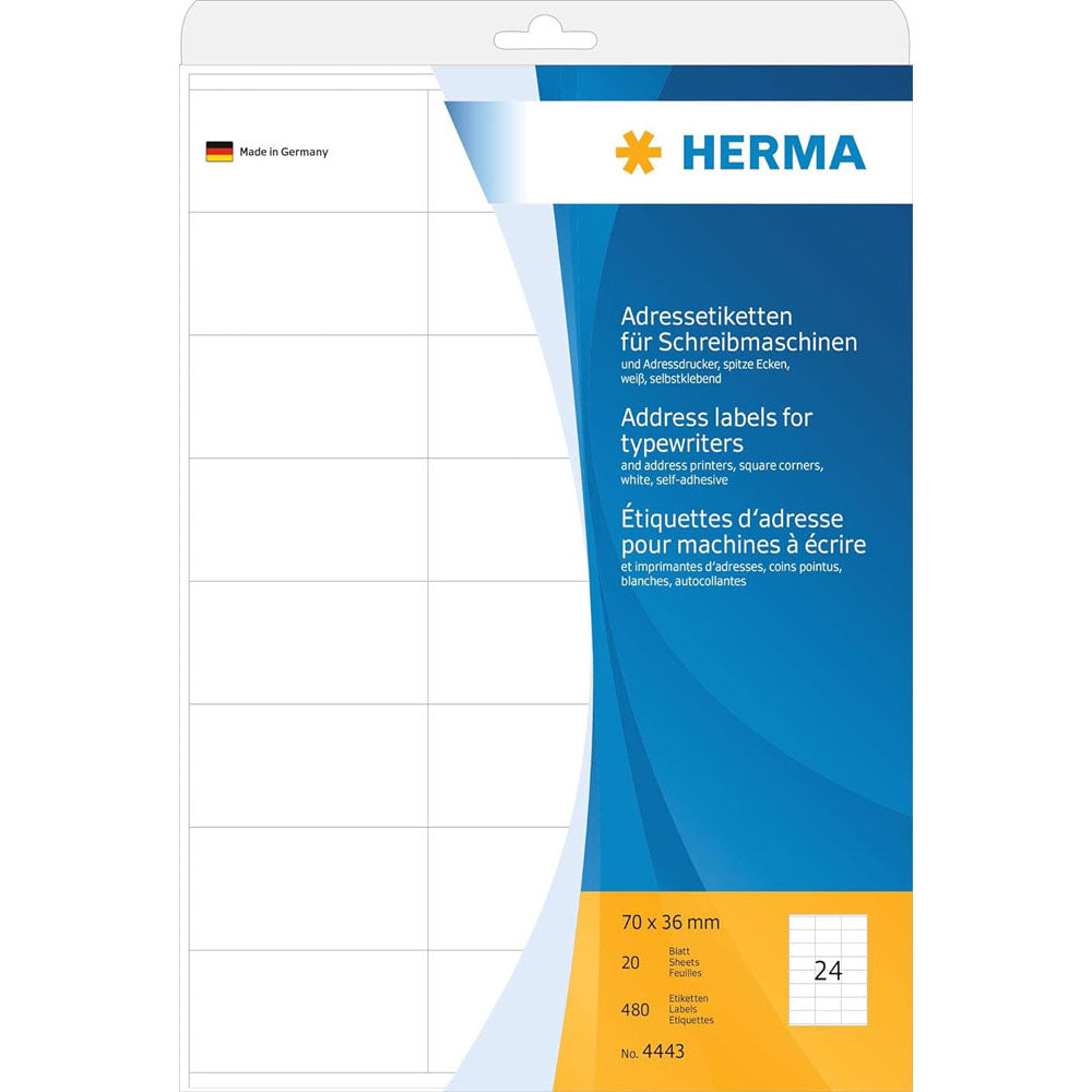 Herma skrivemaskine adresser etiketter A4 hvid 20pc