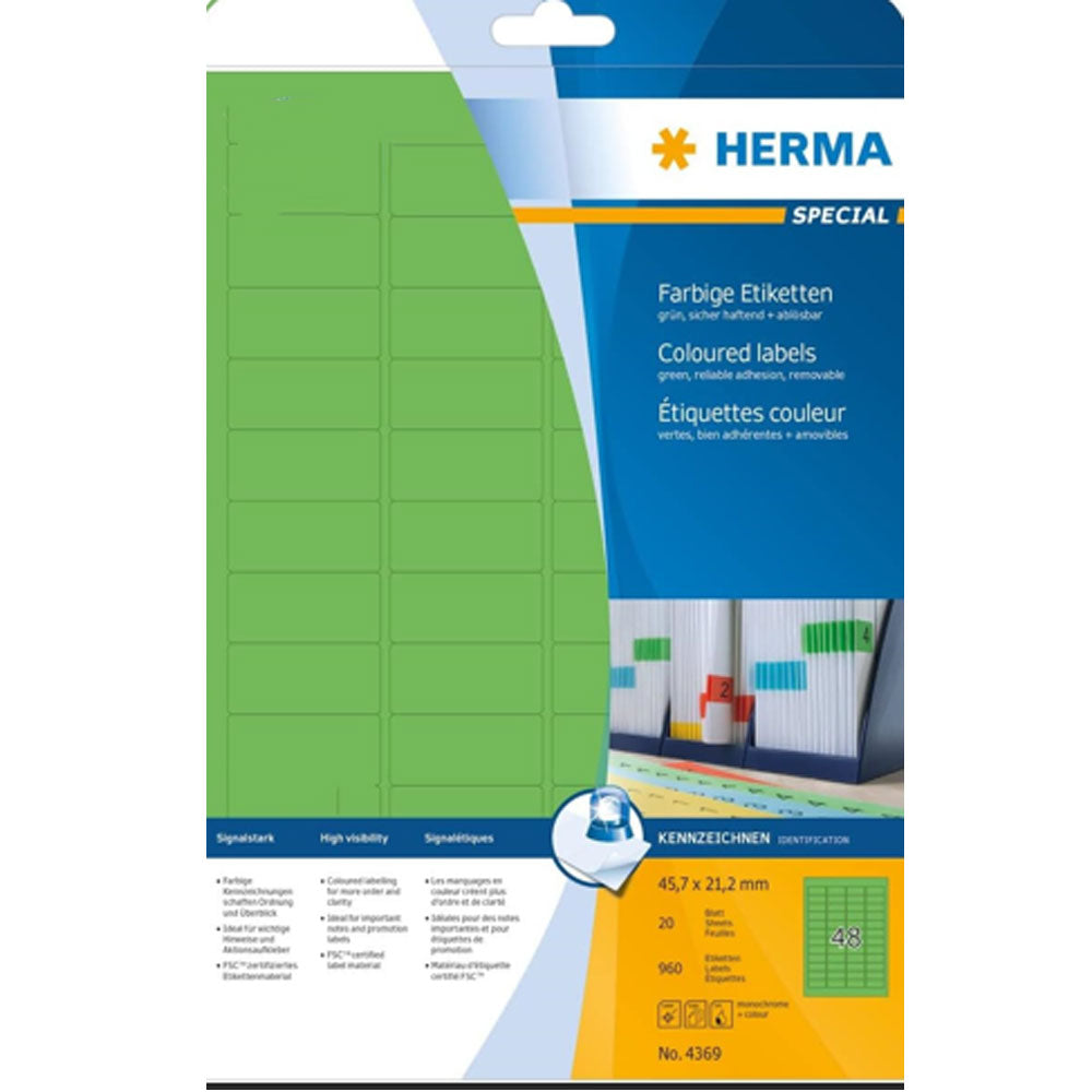 Herma Removable Coloured Labels A4 20pc (45.7x21.2mm)