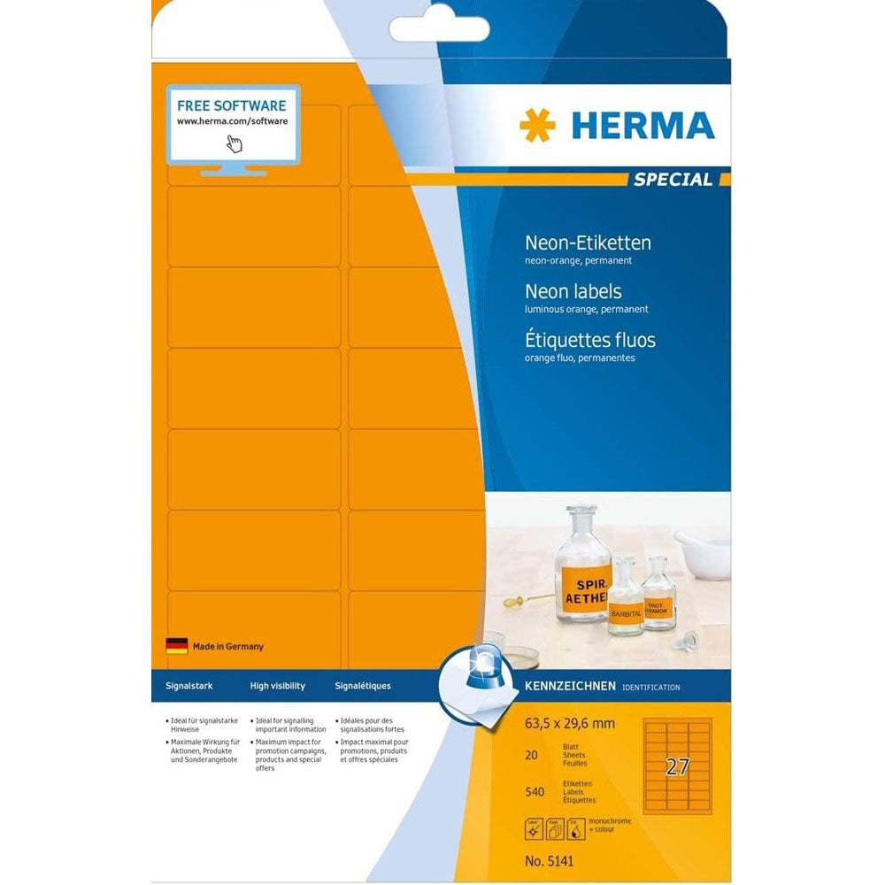 Herma lysande neonetiketter A4 20 st (63,5x29,6 mm)