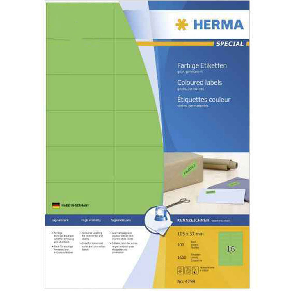 Herma farvede etiketter A4 100pc (105x37mm)