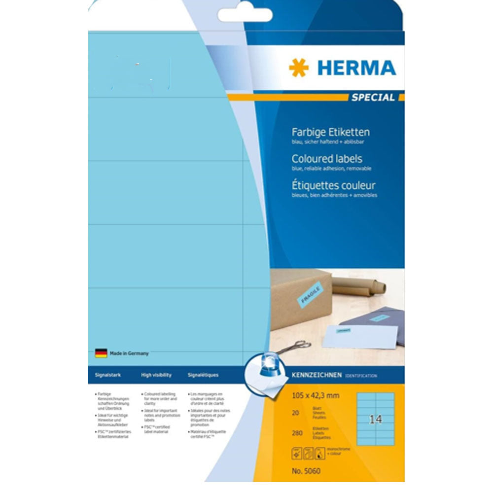 Herma aftagelige farvede etiketter A4 20pc (105x42,3 mm)