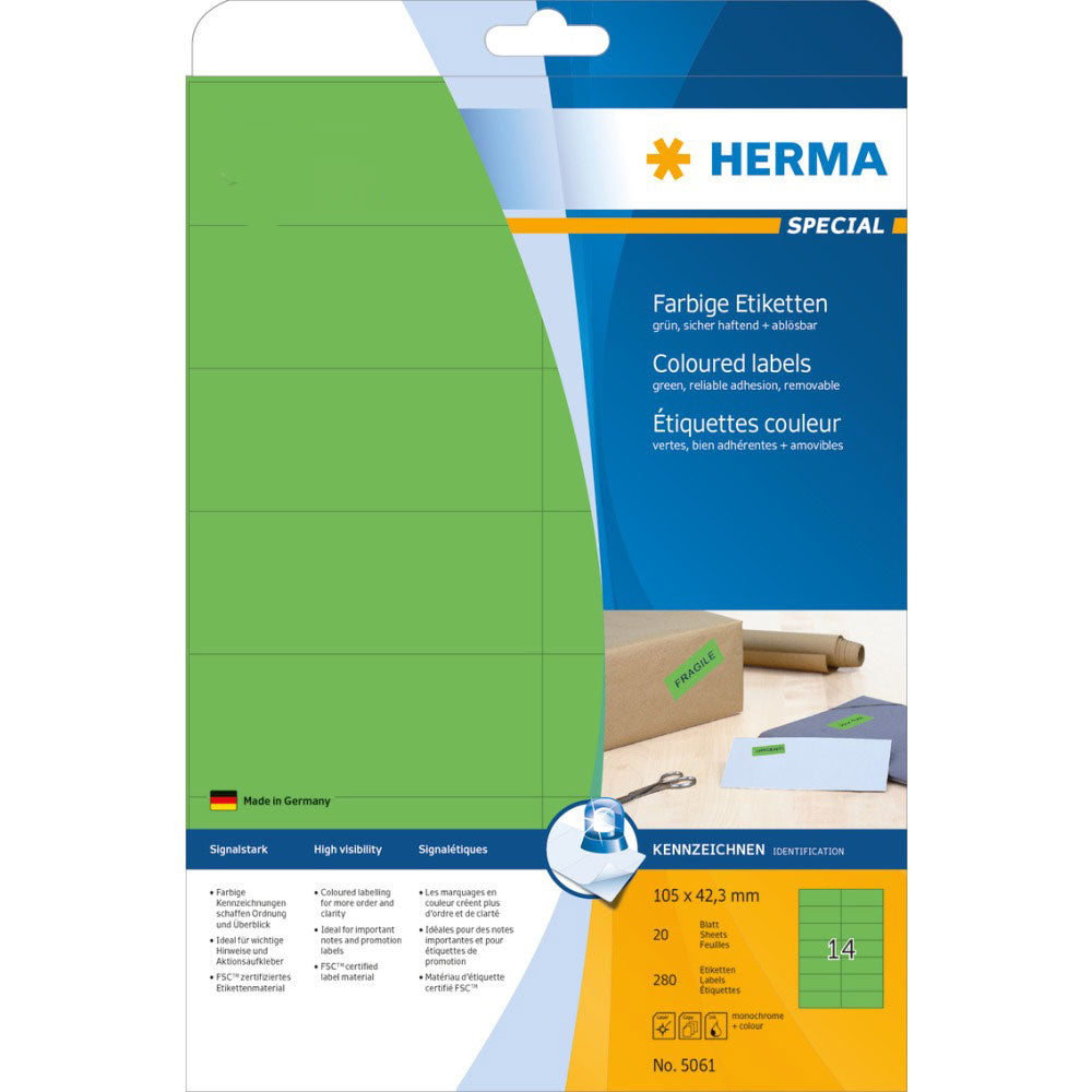 Herma aftagelige farvede etiketter A4 20pc (105x42,3 mm)