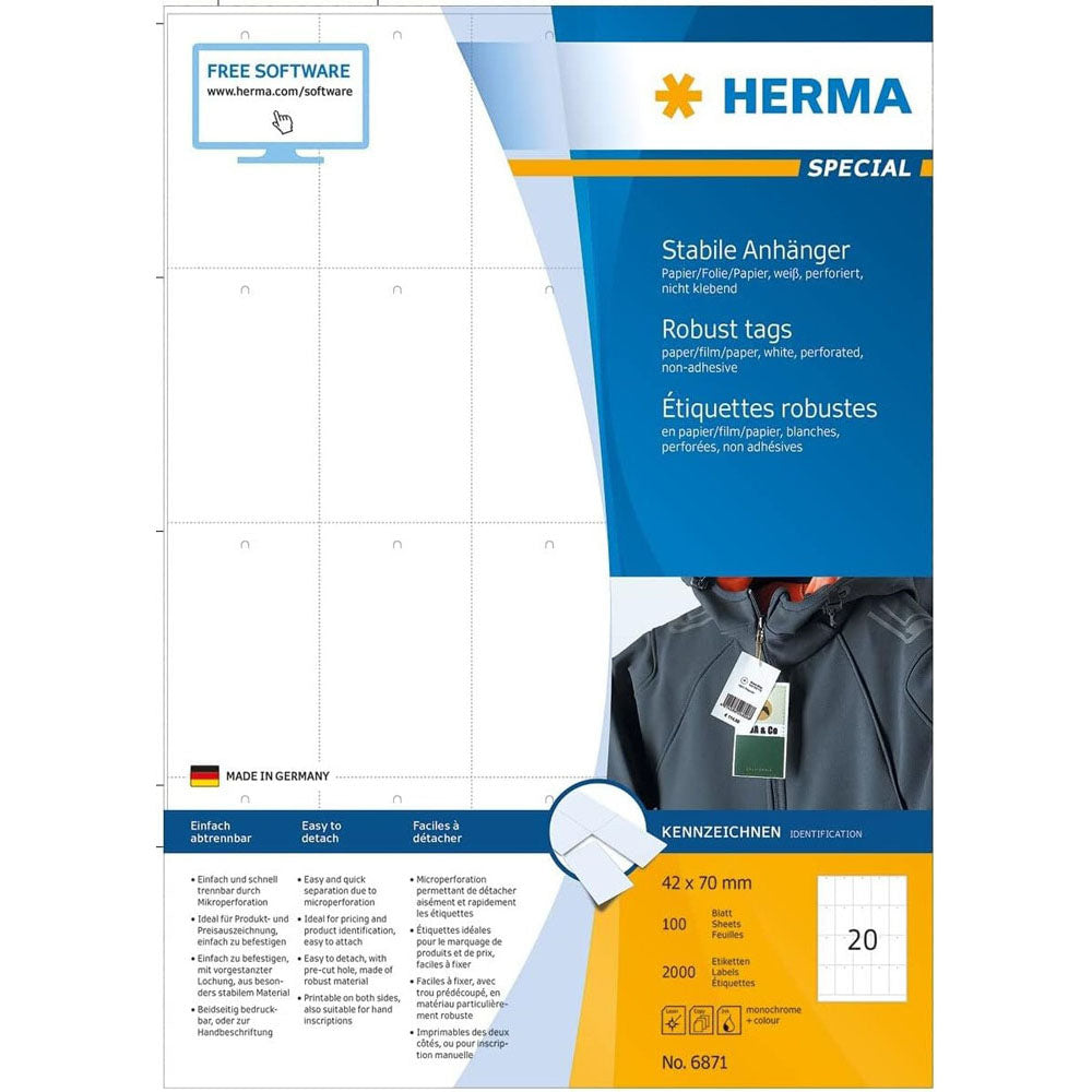 Herma robusta perforerade taggar A4 100 st