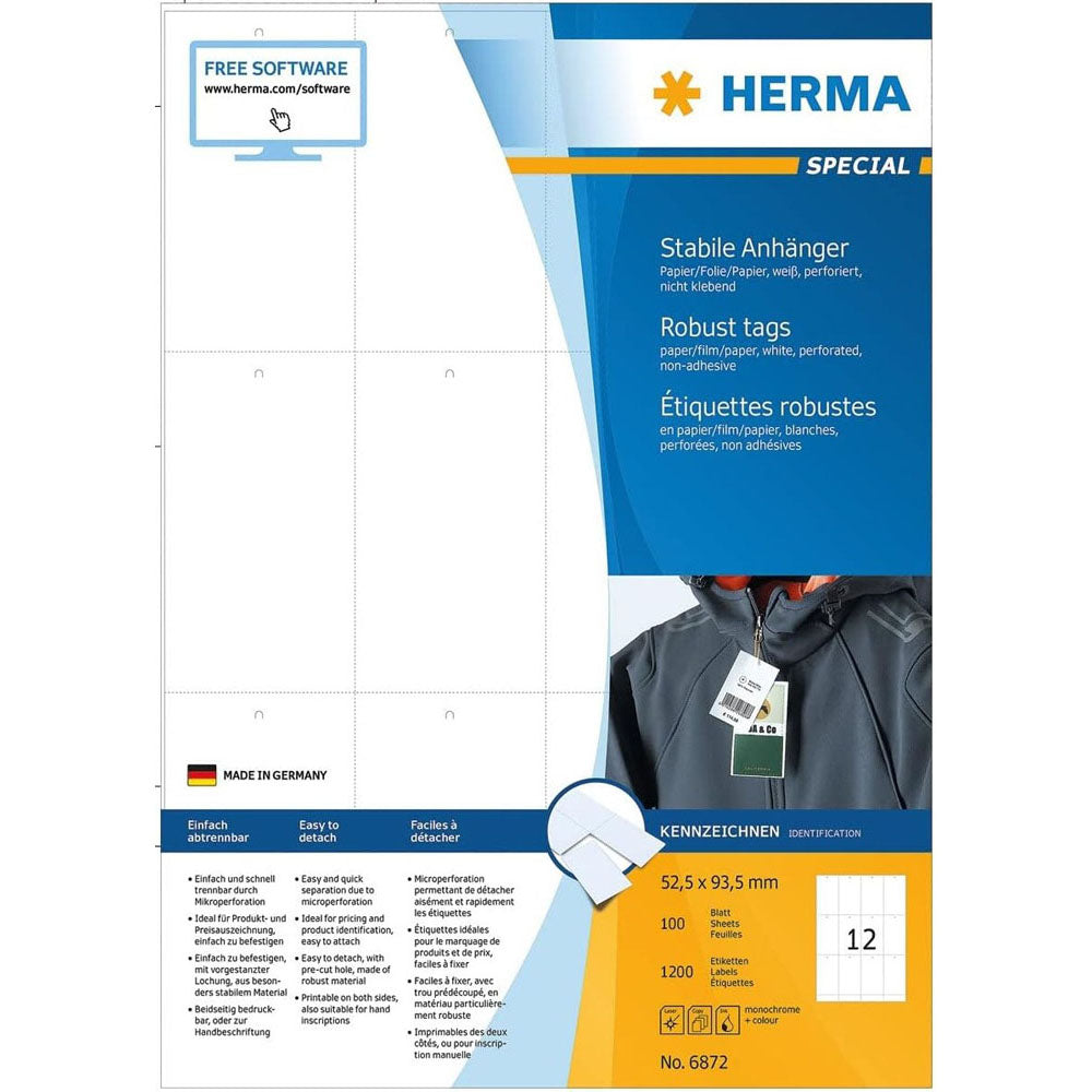 HERMA ROBUST PERFORATEDE TAGS A4 100PC