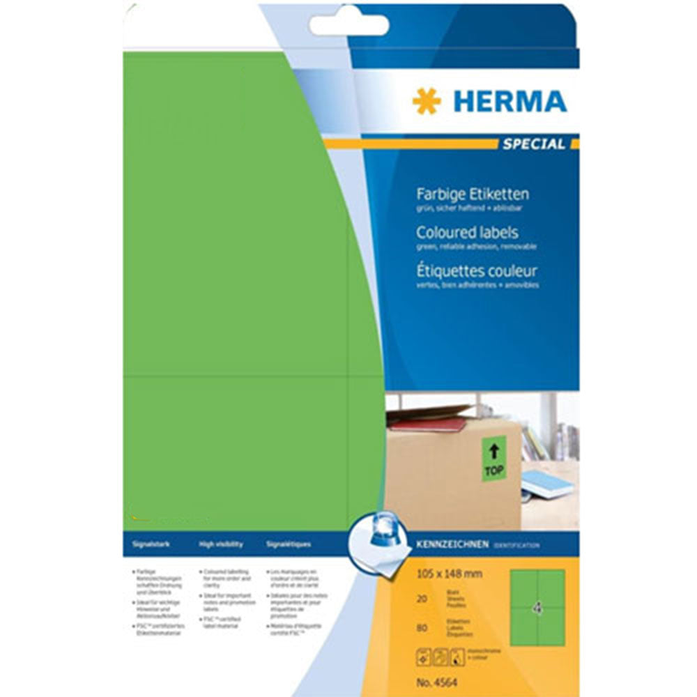 Herma avtagbar färgade etiketter A4 20 st (105x148mm)