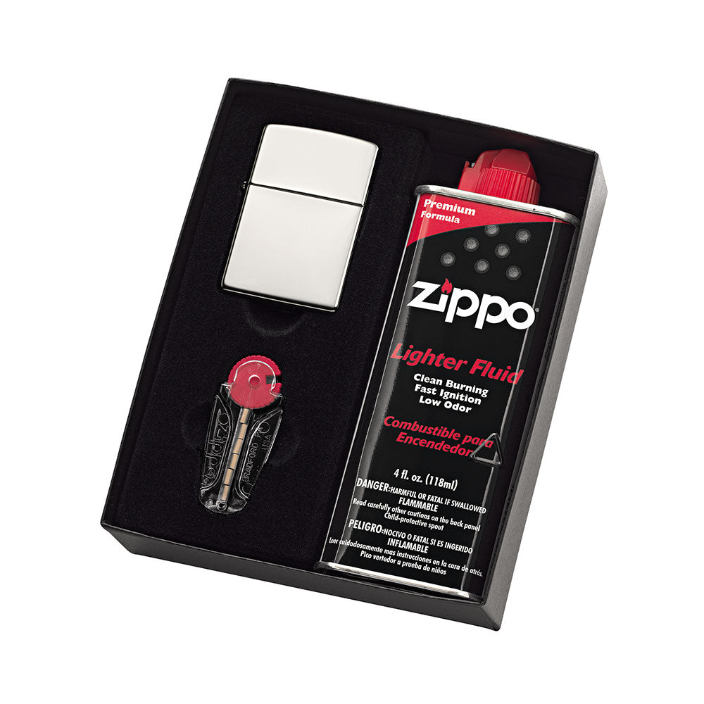 Zippo mais leve com pacote de presentes de fluido e flints