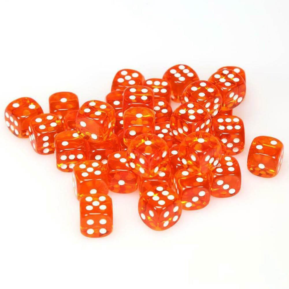 D6 terninger gjennomskinnelig 12mm (36 terninger)