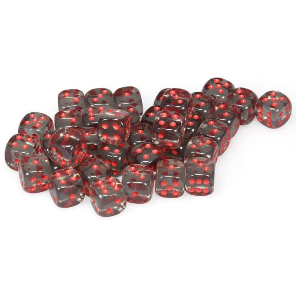 D6 terninger gjennomskinnelig 12mm (36 terninger)