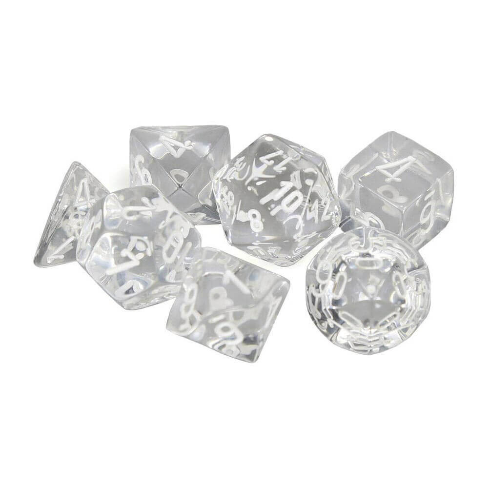 D7 die set terninger gjennomsiktig poly (7 terninger)