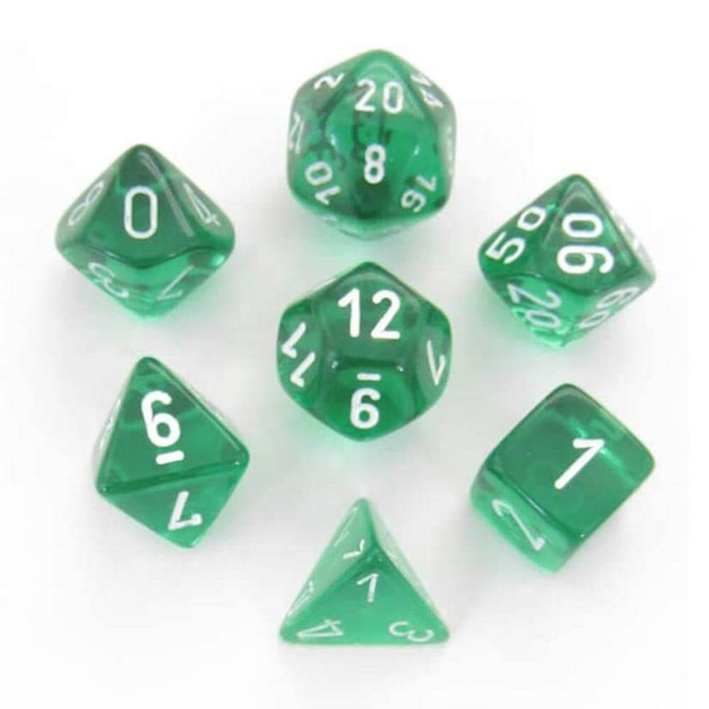 D7 die set terninger gjennomsiktig poly (7 terninger)