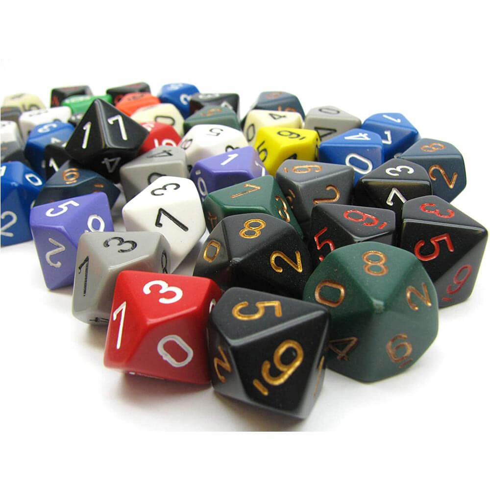 D10 terninger assortert løs polyhedral (50 terninger)