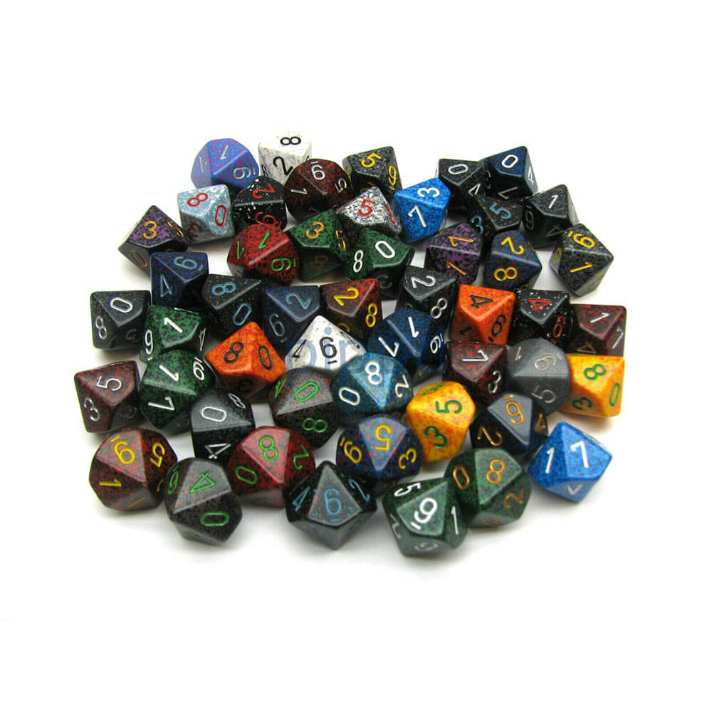 D10 DICE BORDED LOOK POLYHEDRAL (50 DICE)