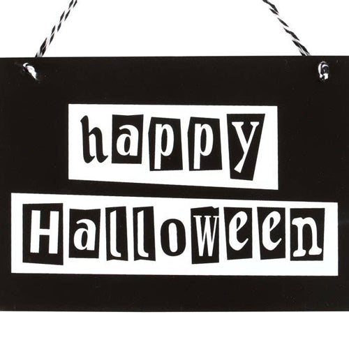 Happy Halloween Black and White Hanging MDF Sign