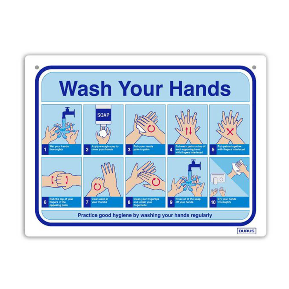 Durus Wandschild „How To Wash Hands“ (Blau/Weiß)