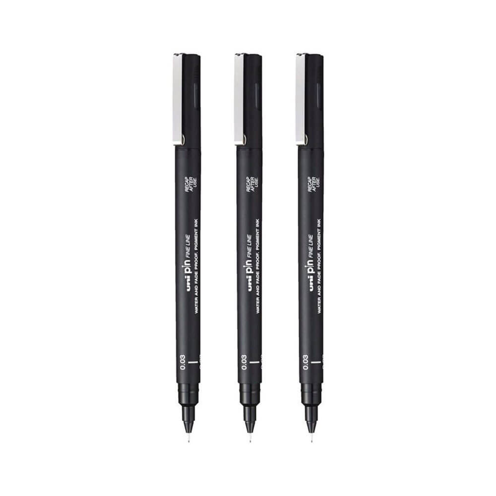 Uni-ball Pin Fineliner Pen Black (Wallet of 3)