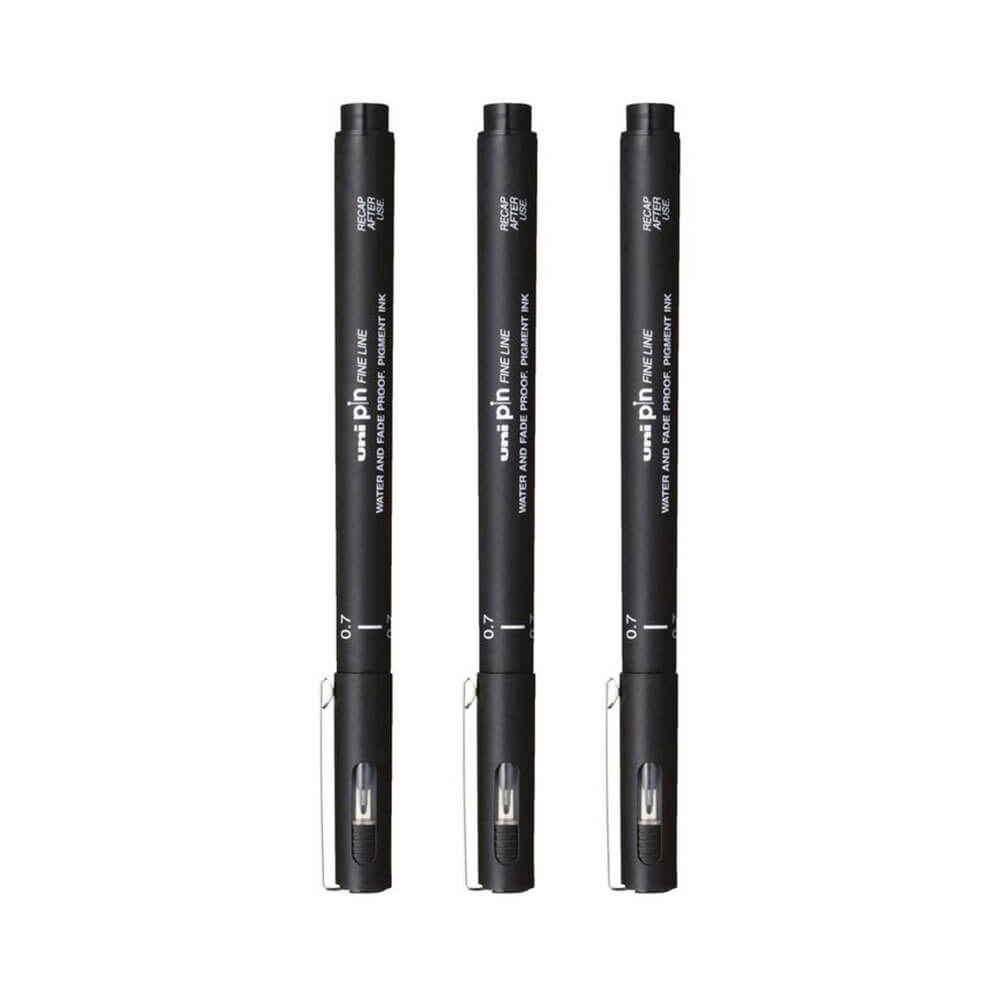 Uni-Ball Pin Fineliner Pen Black (billetera de 3)