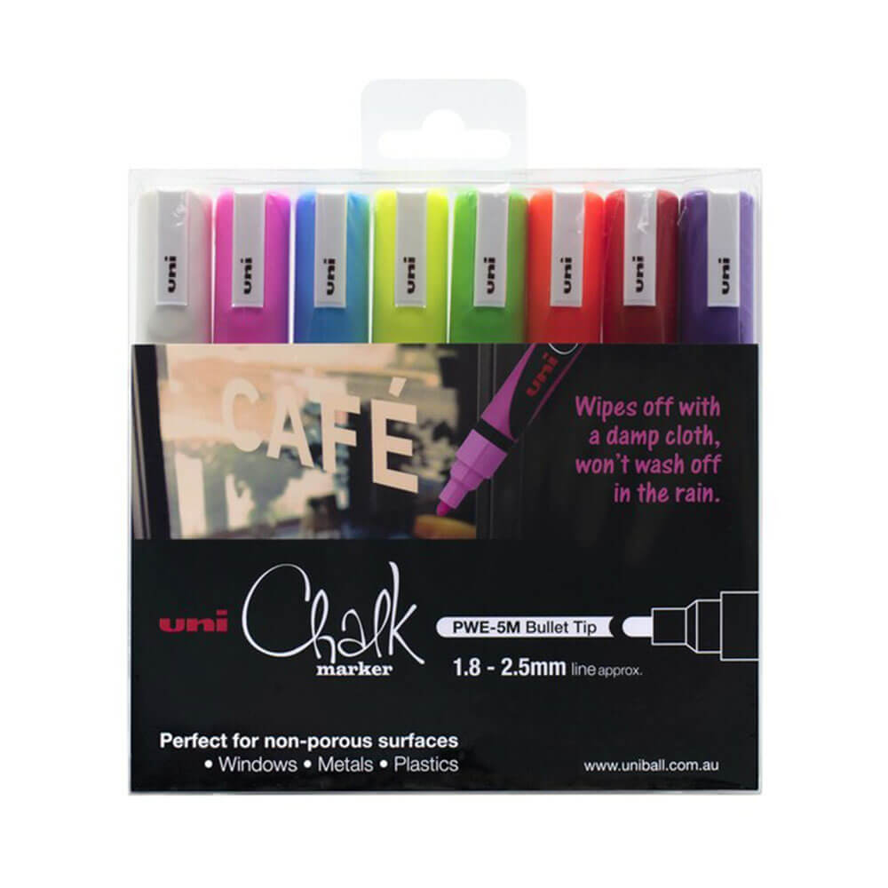 Uni Chalk Marker 1,8x2,5mm Bullet Tip Assorted