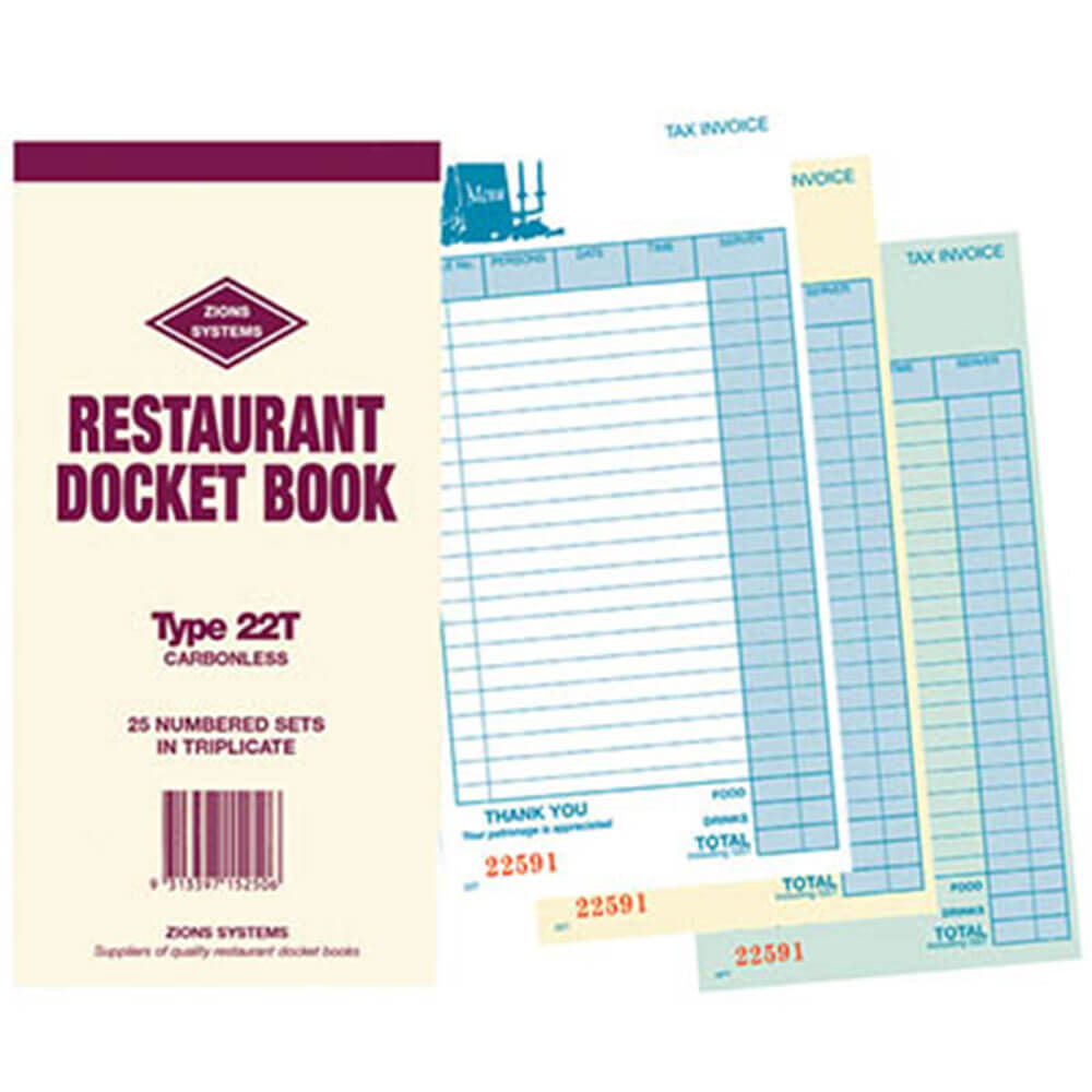 Zions koolstofloos drievoudige restaurant Docket Book