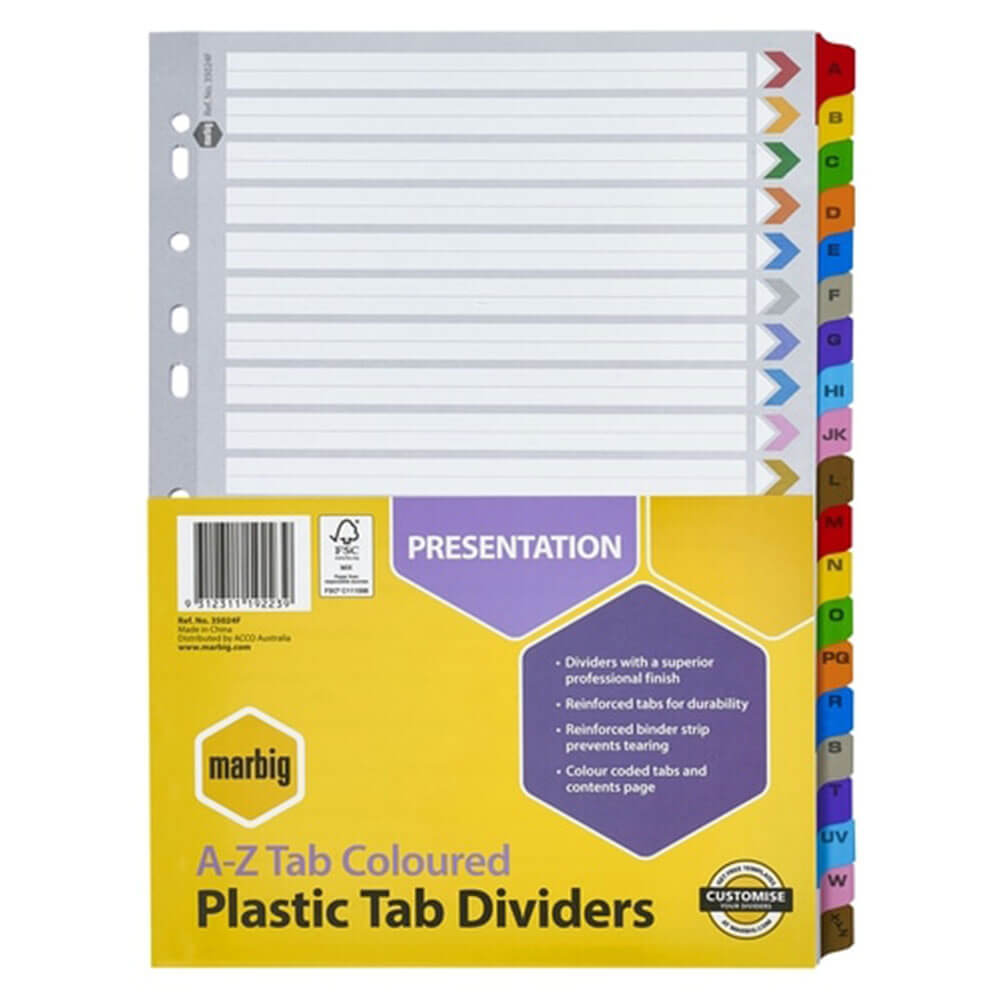 Marbig Manilla Plastic Tab Divider A4 (colorato)