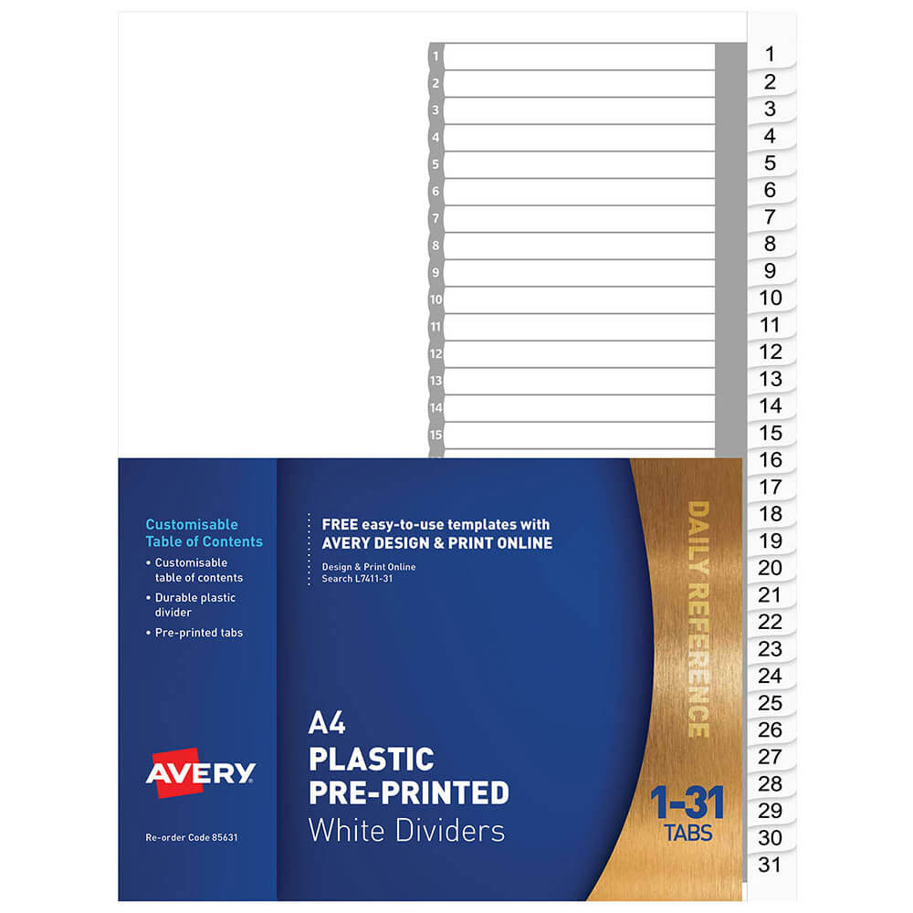 Avery Plastic Pre-Printed Dividers A4 (White)