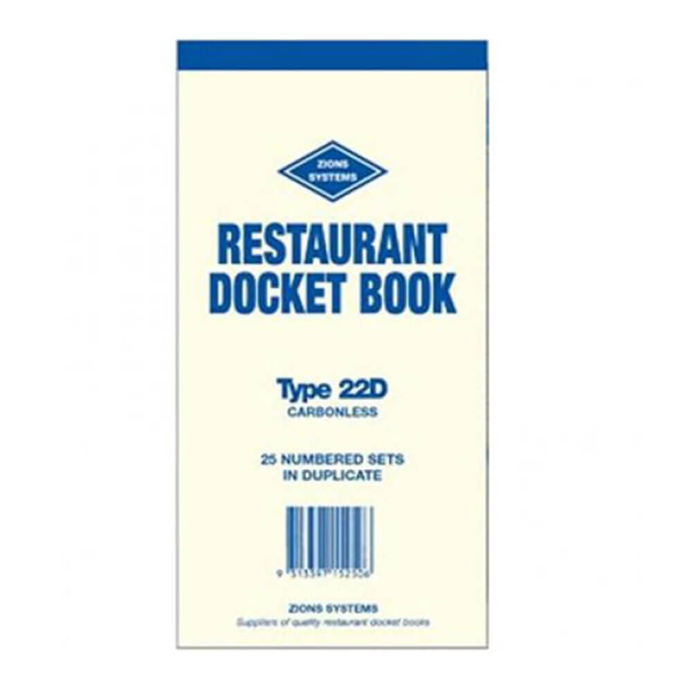 ZIONS sans carbone Duplicat Restaurant Docket Book