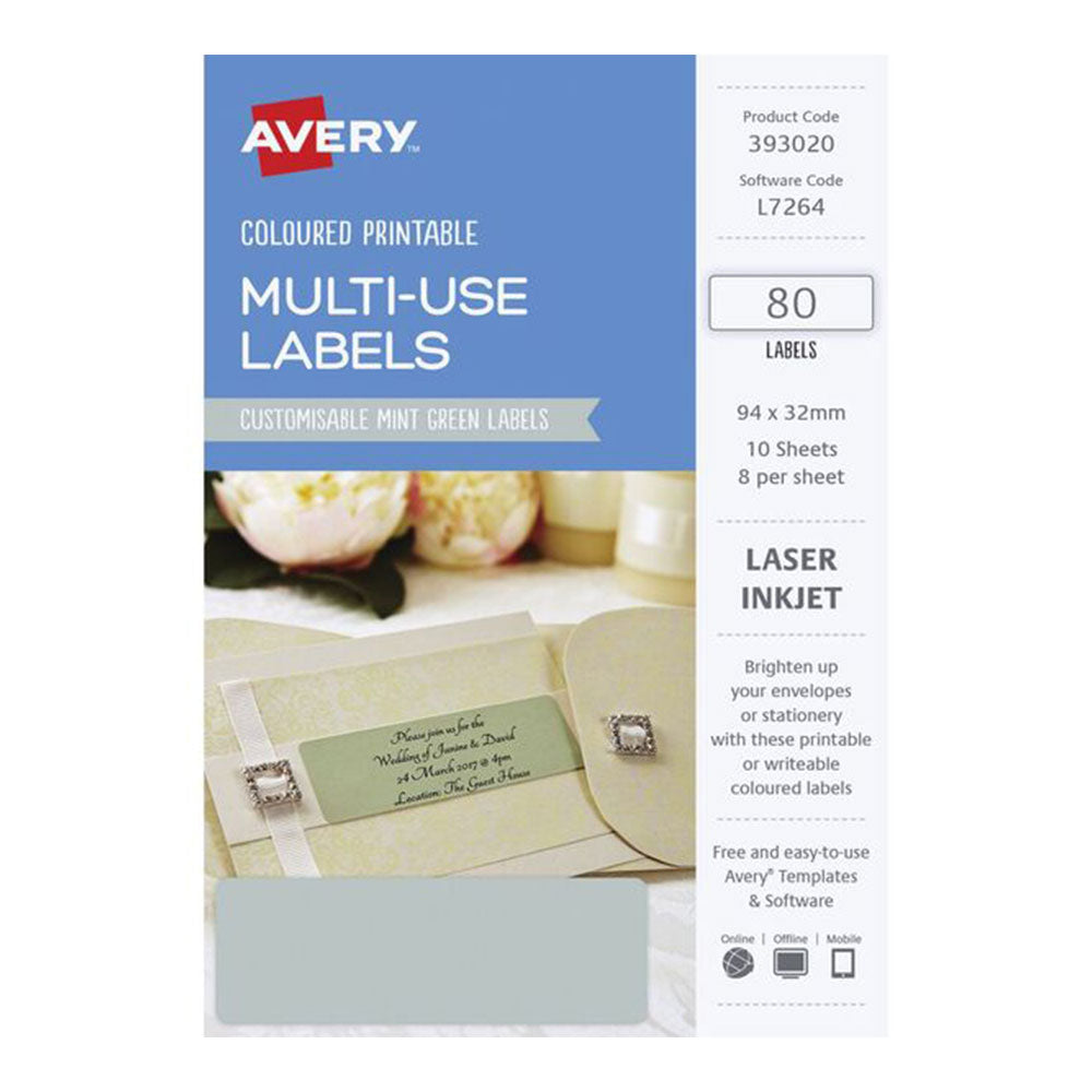 Avery rektangulær laseretikett 80pcs (94x32mm)