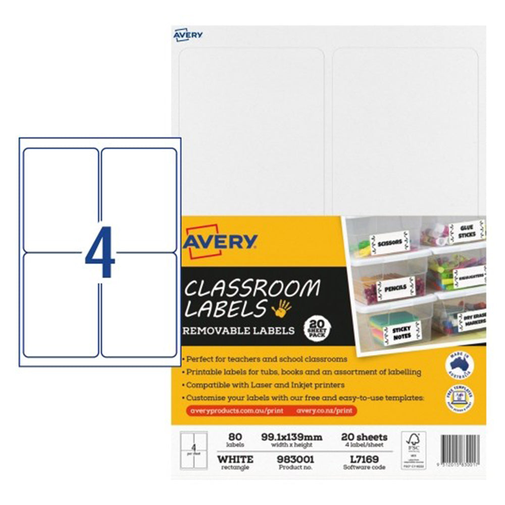 Rótulo de sala de aula removível Avery 20pcs