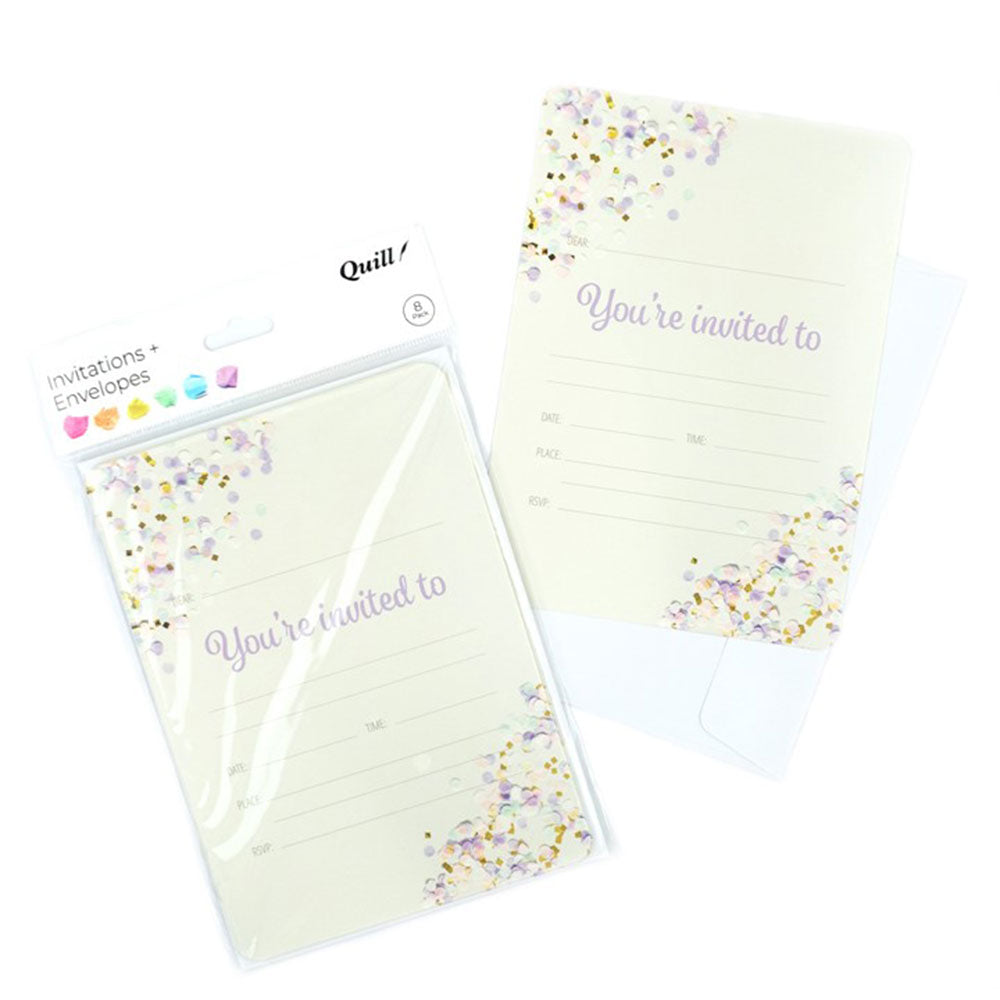 Quill Invitation Card & Envelope 25x175mm 8pk