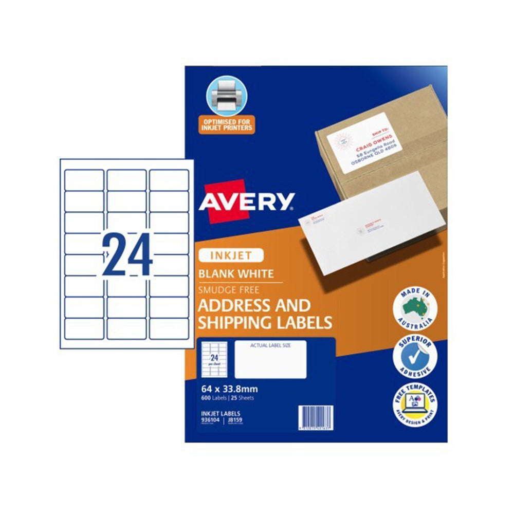 Avery inkjet -adresse etiket 25pcs