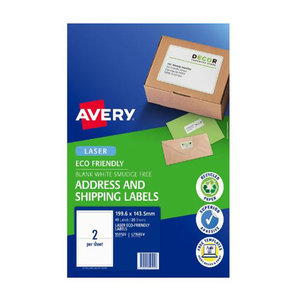 Avery Laser Eco Friendly Shipping Label 20stk