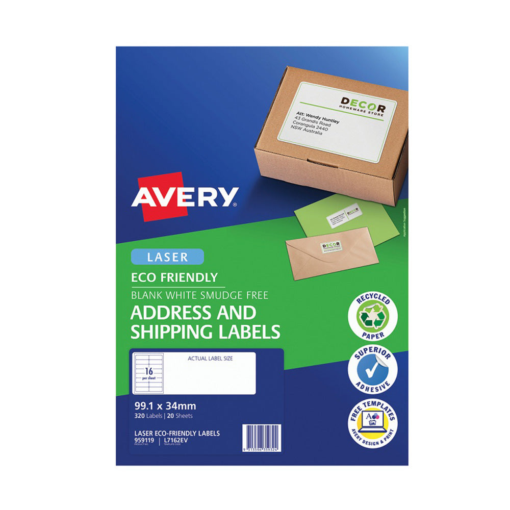 Avery Laser Eco Friendly Shipping Label 20stk