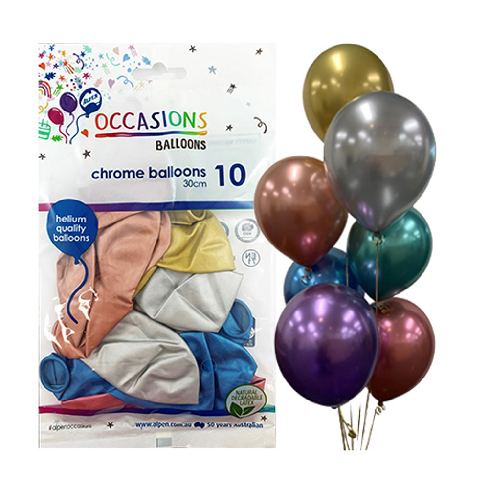 Alpen Chrome Balloons 30 cm (pakke med 10)